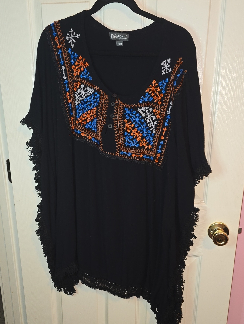 Boho Embroidered Black Women's Tunic Top - Bohemian Style